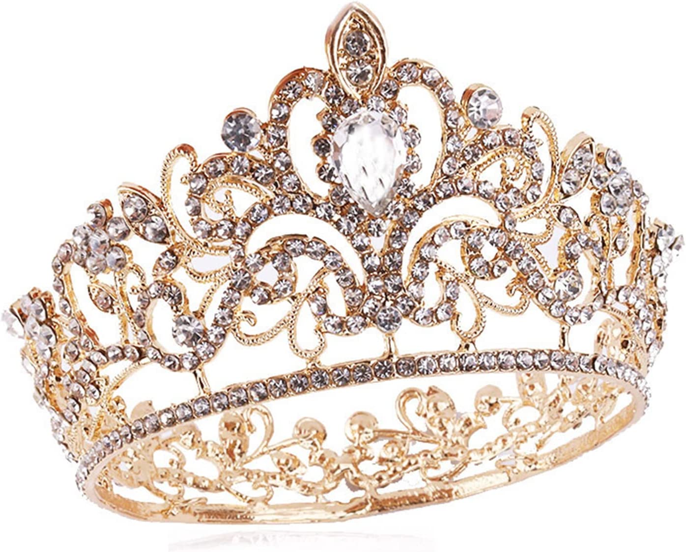 Crown Cake Topper Crystal Quinceanera Crown Princess Tiara for Women and Girls Decoration for Wedding Birthday Baby Shower Bride Hair accessories (Gold)